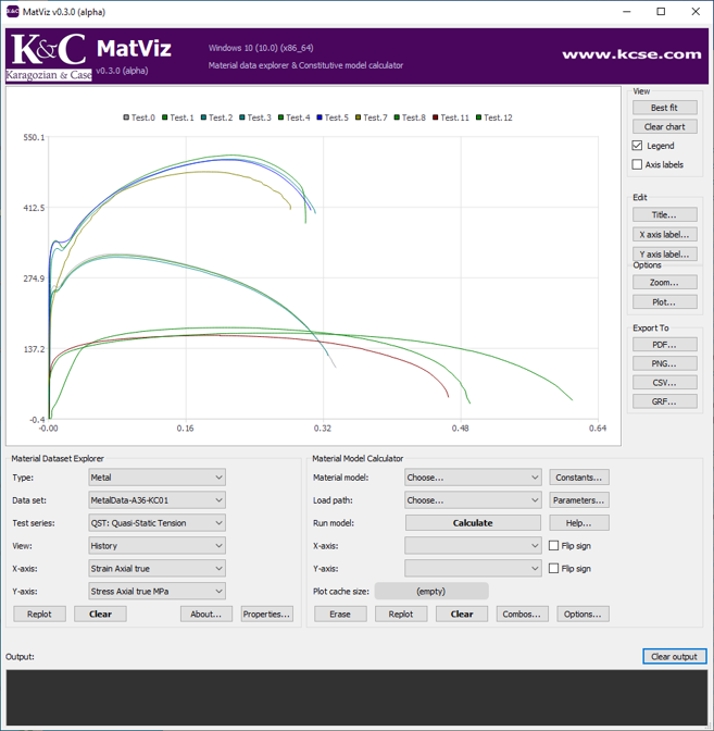 MatViz K&C's Material Model Explorer & Constitutive Model Calculator for Dynamic Material Characterization of Materials